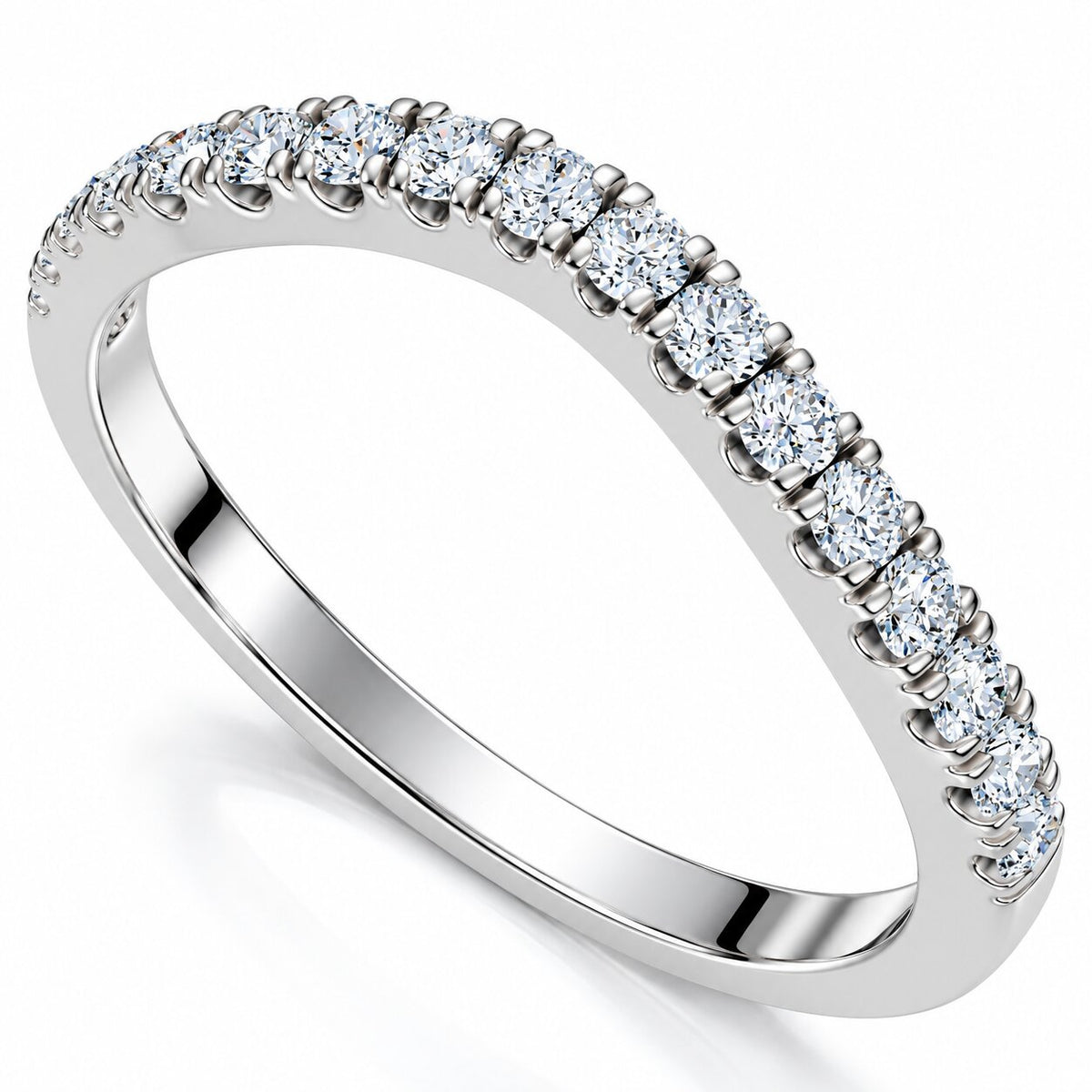 1/6ct Curved Diamond Wedding Ring 14K White Gold Size Selectable
