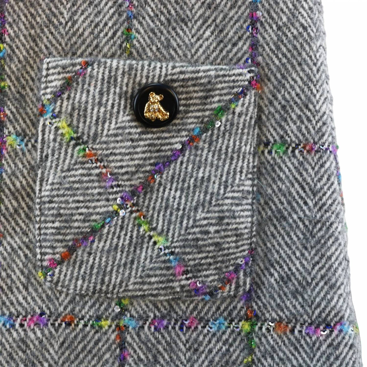 Girls Herringbone Wooly Dress In Grey