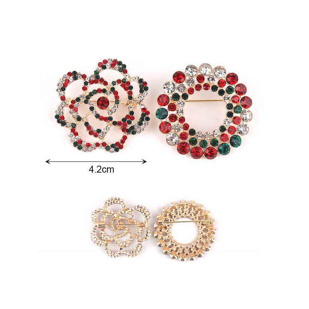 12PCS - Rhinestone Holiday Rose Wreath Pin Brooches