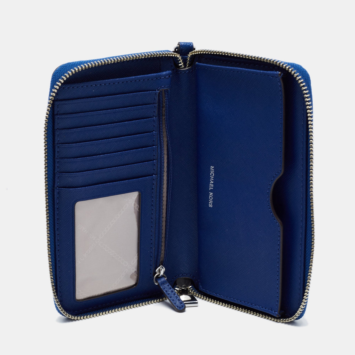 Michael Kors Blue Leather Jet Set Zip Around Wristlet Wallet
