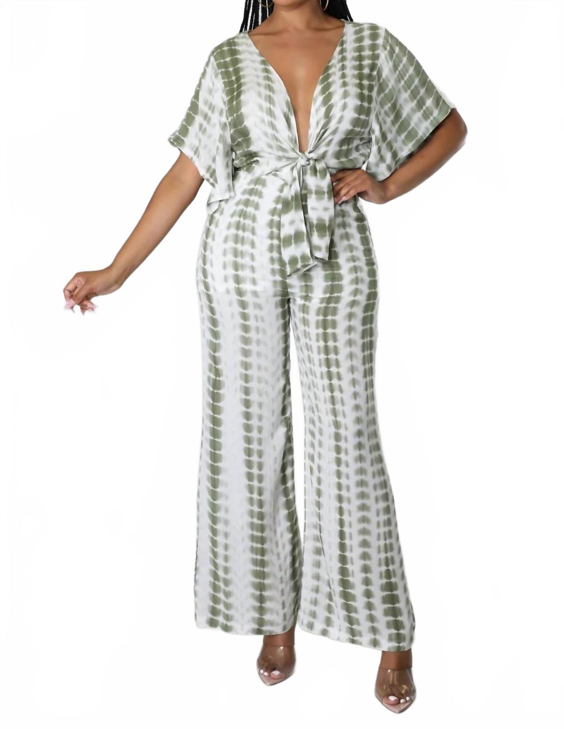 Blurred Lines Tie Dye Jumpsuit In Olive