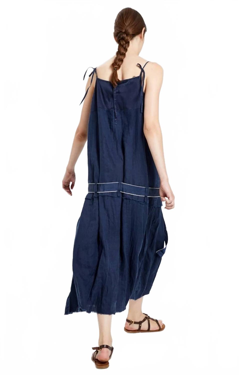Linen Midi Sundress In Navy