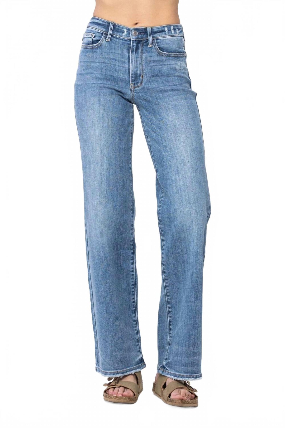 Mid Rise Wide Leg Jeans In Vintage Wash