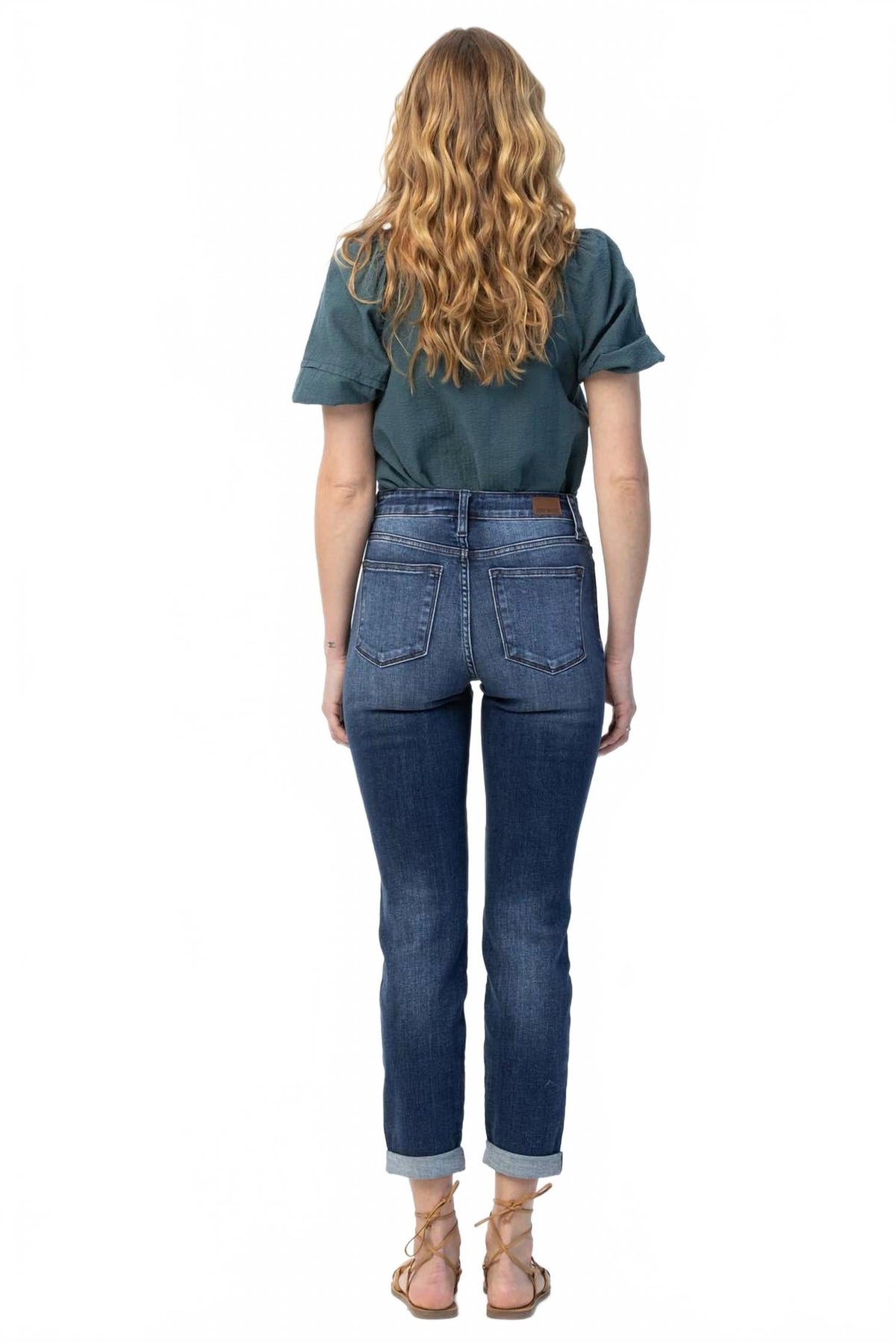 Basic Cuffed Slim Fit Jeans In Dark Wash