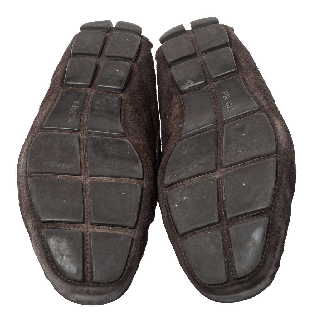 Prada Brown Suede Penny Slip On Loafers Size 43.5
