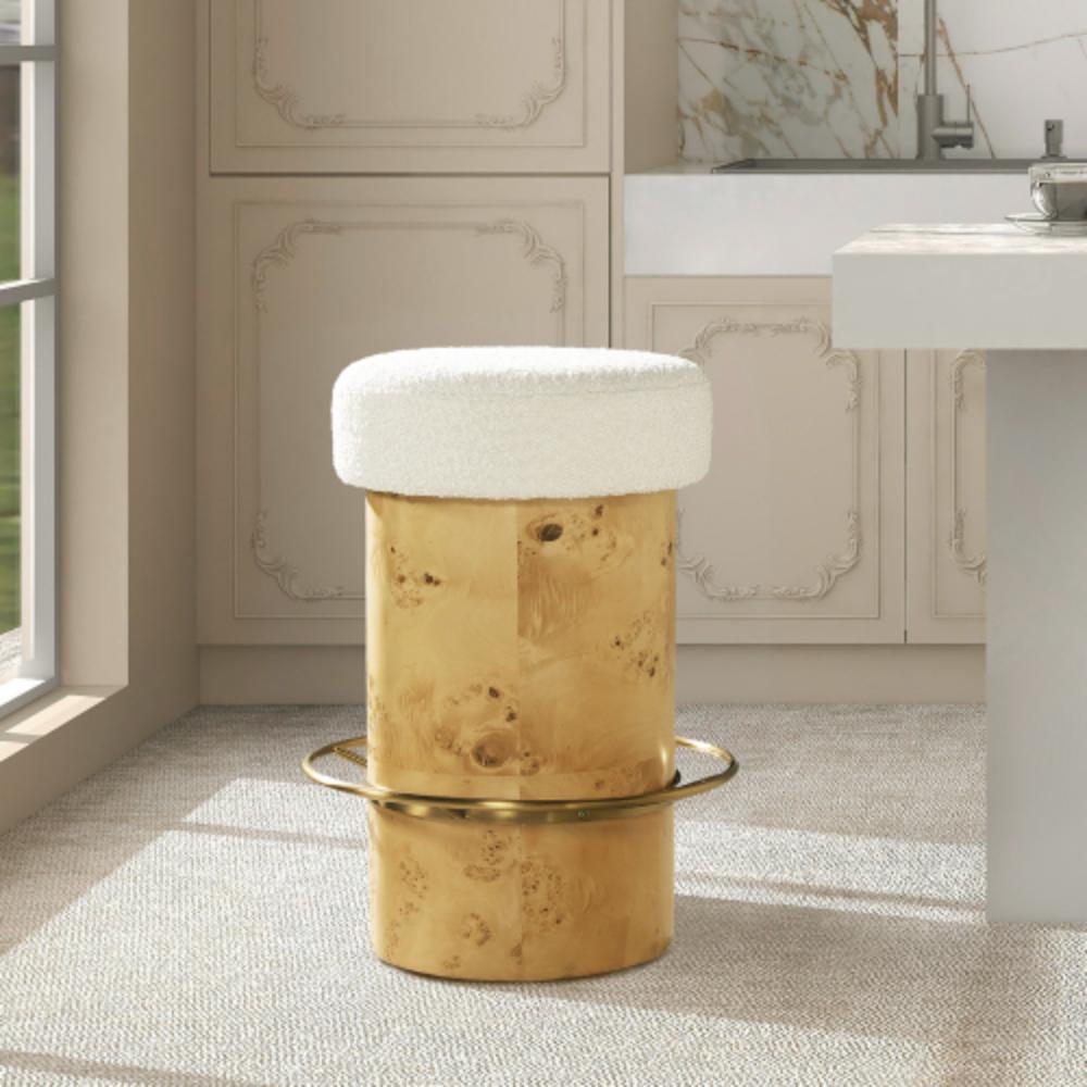 Modern Backless Accent Stool with Wood Detailing