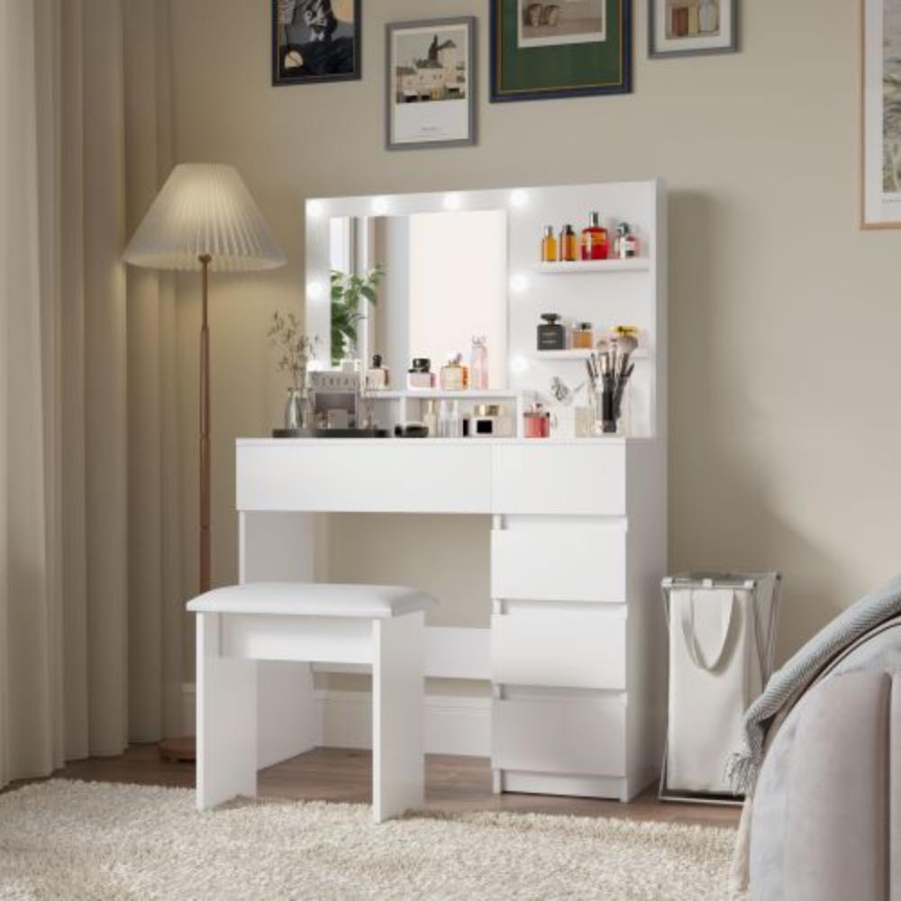 LED Makeup Vanity Desk with Hollywood Mirror and Stool