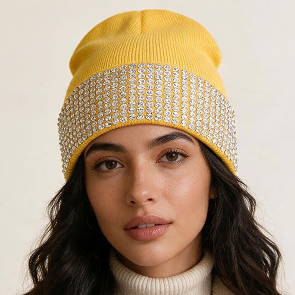 Rhinestone Embellished Knit Beanie Hat