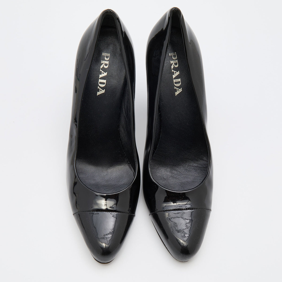 Prada Black Patent Leather Cap Toe Pumps Size 36.5