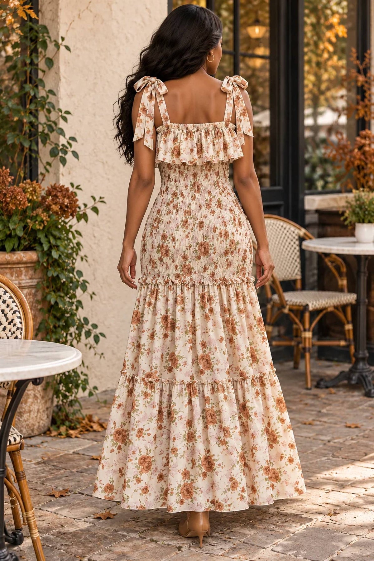 Women's Smocked Tiered Maxi Dress In Cream Floral