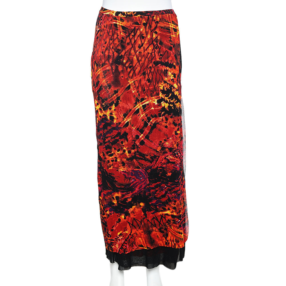 Kenzo Jeans Orange Printed Jersey Skirt L