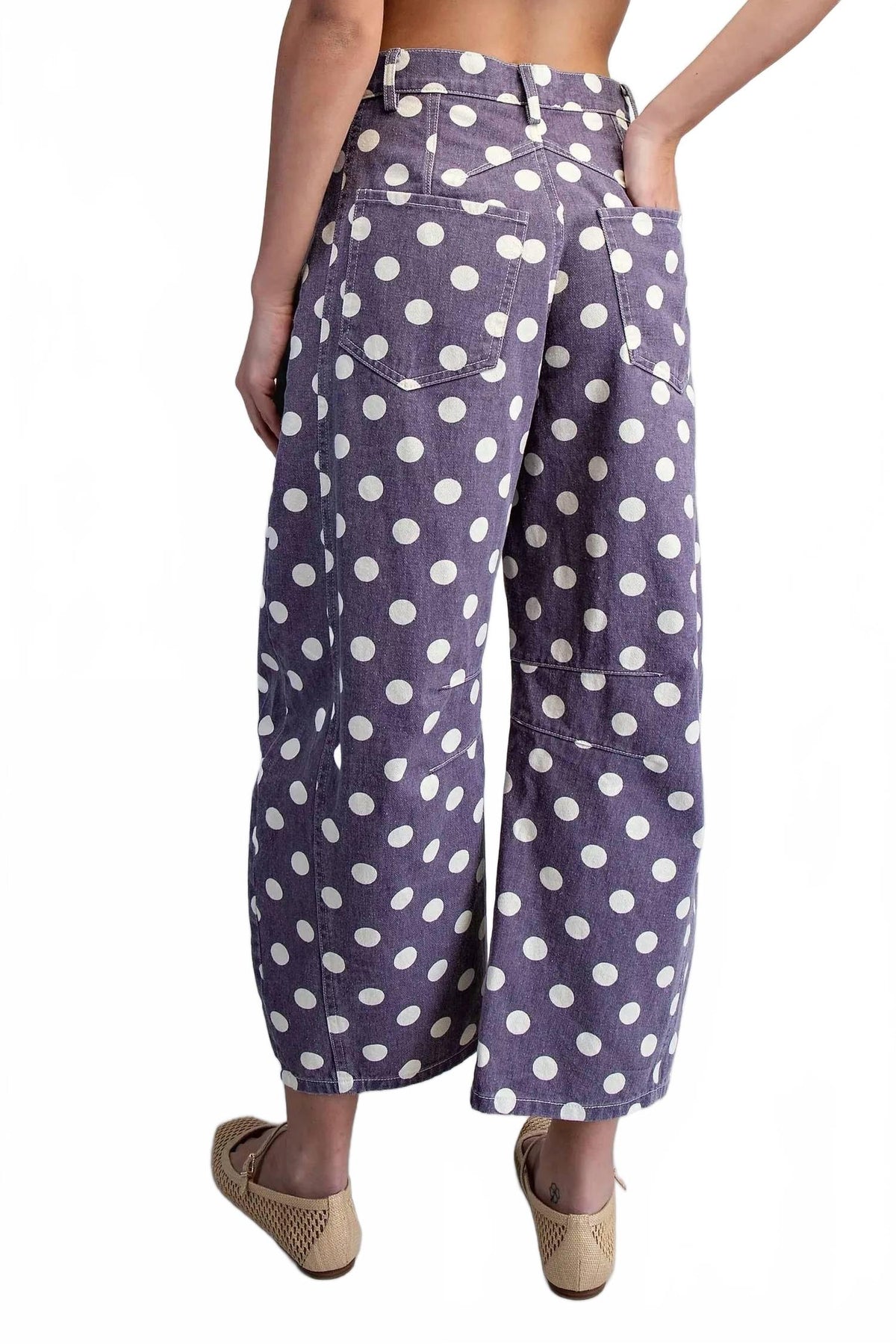 Mineral Washed Polka Dot Barrel Pants In Plum Jam