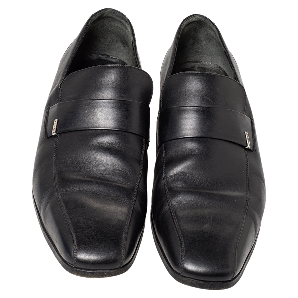 Gucci Black Leather Slip On Loafers Size 45