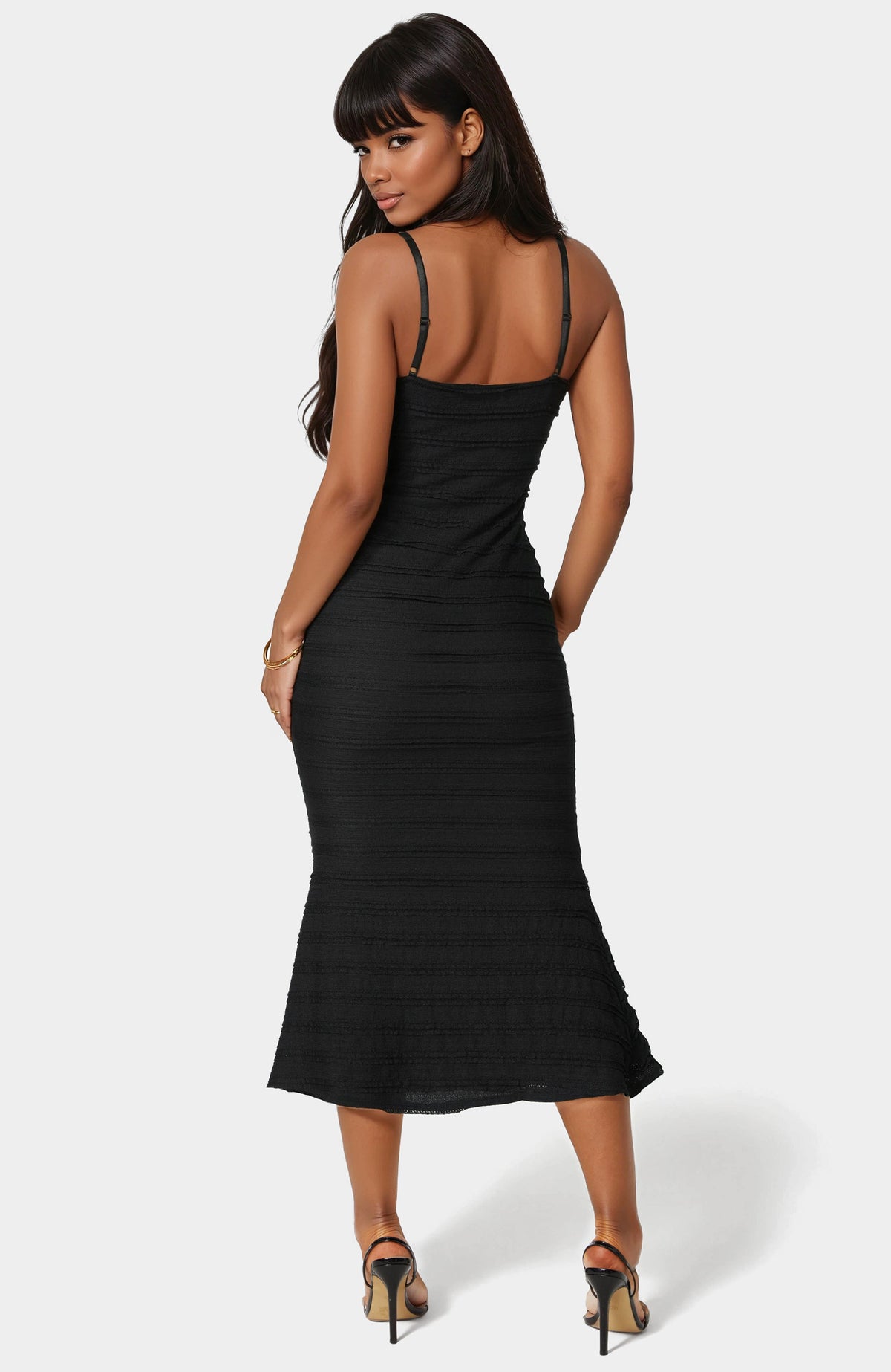 Bebe Women's Square Neck Ruffle Lace Midi Dress