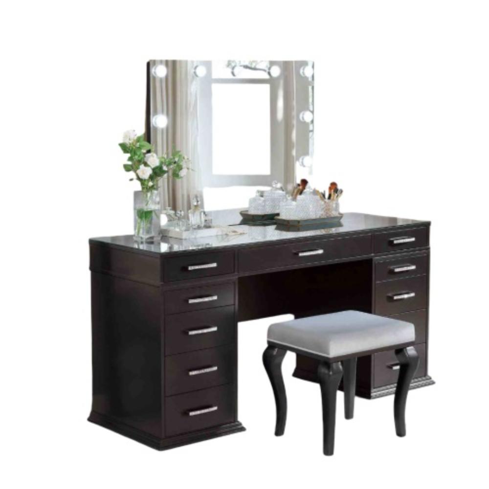 Dressing Table with Glass Top and Storage Drawers