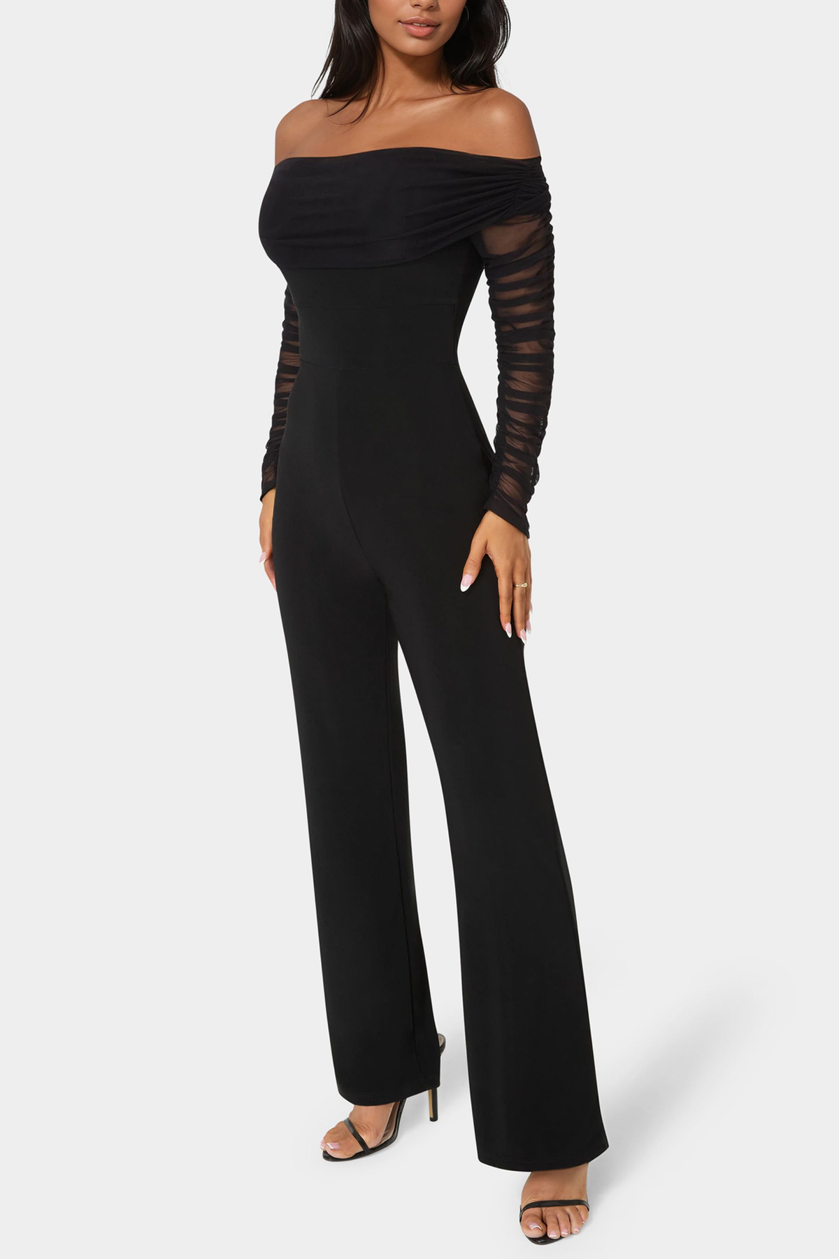 Bebe Women's Off Shoulder Ruched Jumpsuit