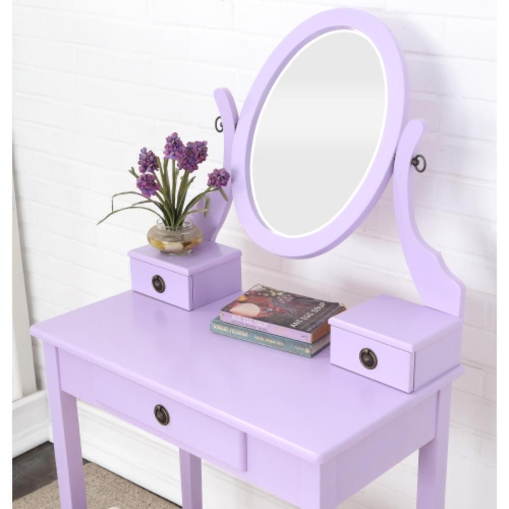 Compact Makeup Table with Matching Wooden Stool