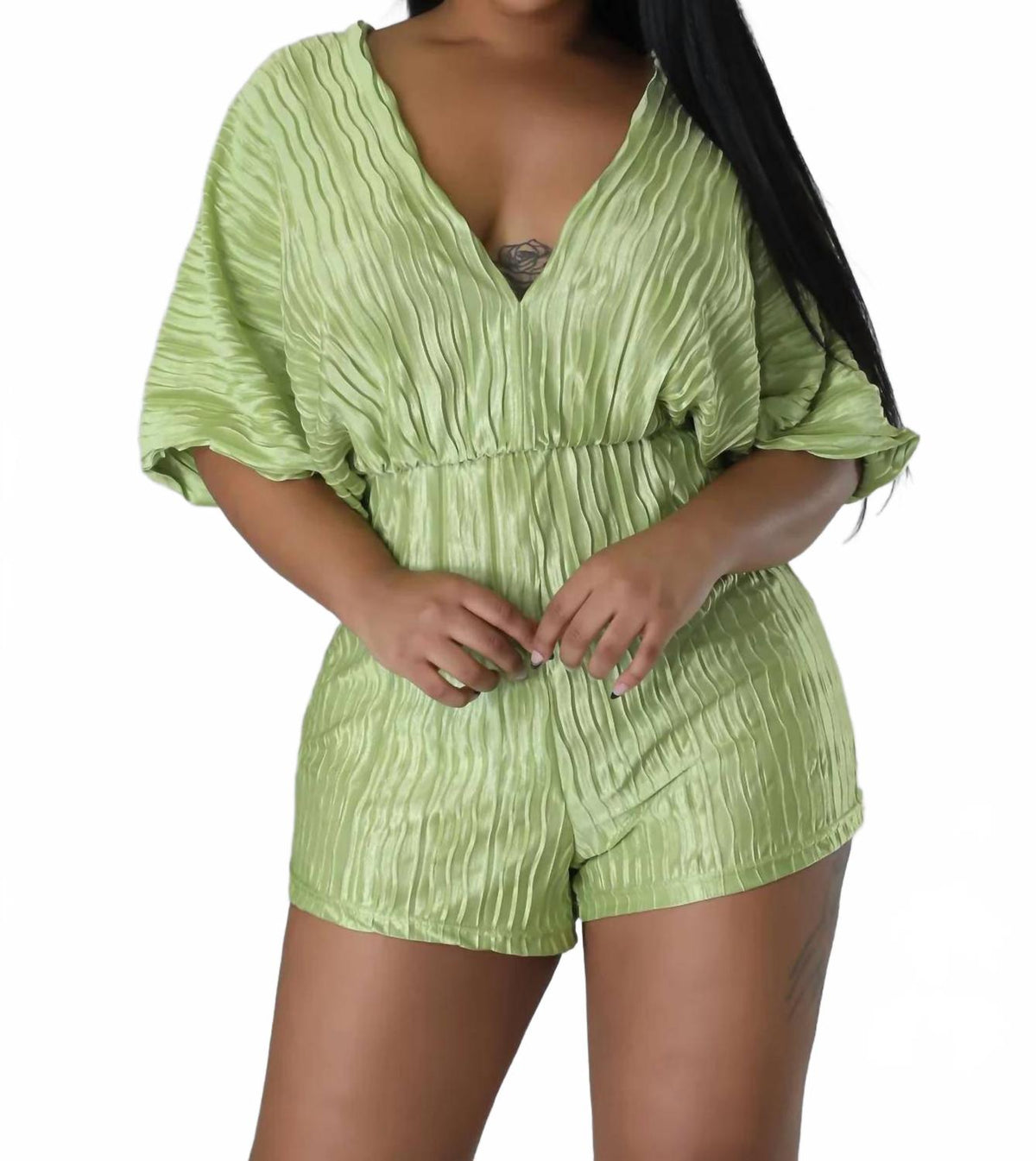 Xalina Plisse Romper In Kiwi