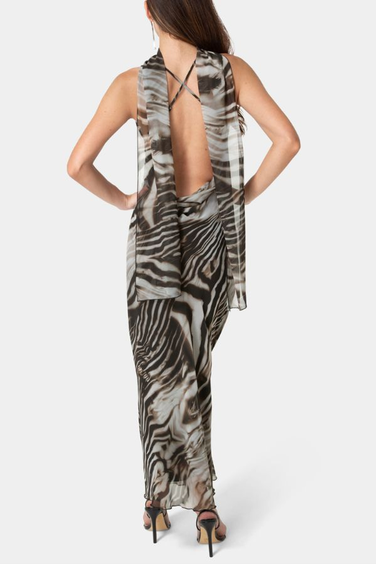 Printed Chiffon Cowl Maxi Dress