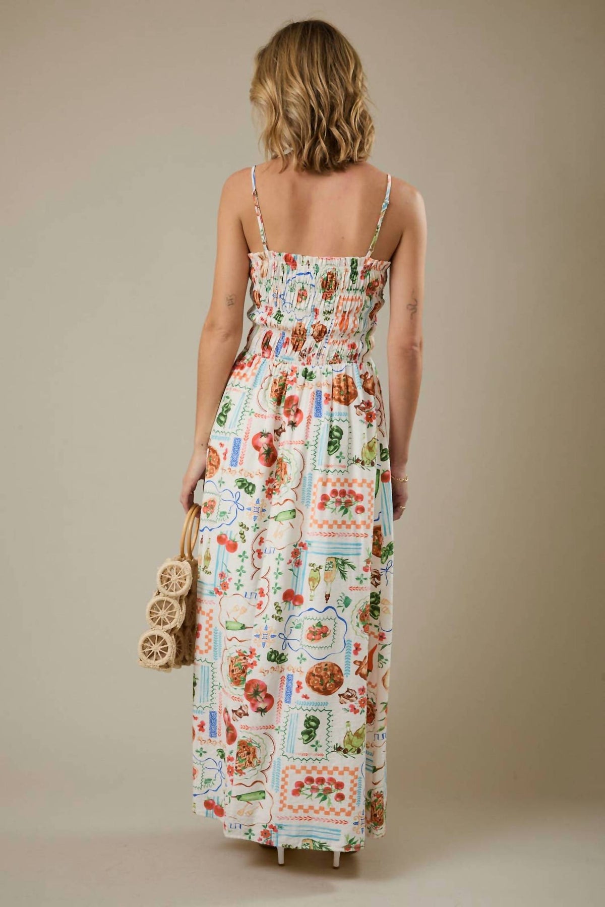 Vacation Floral Smocked Maxi Dress In White Multi