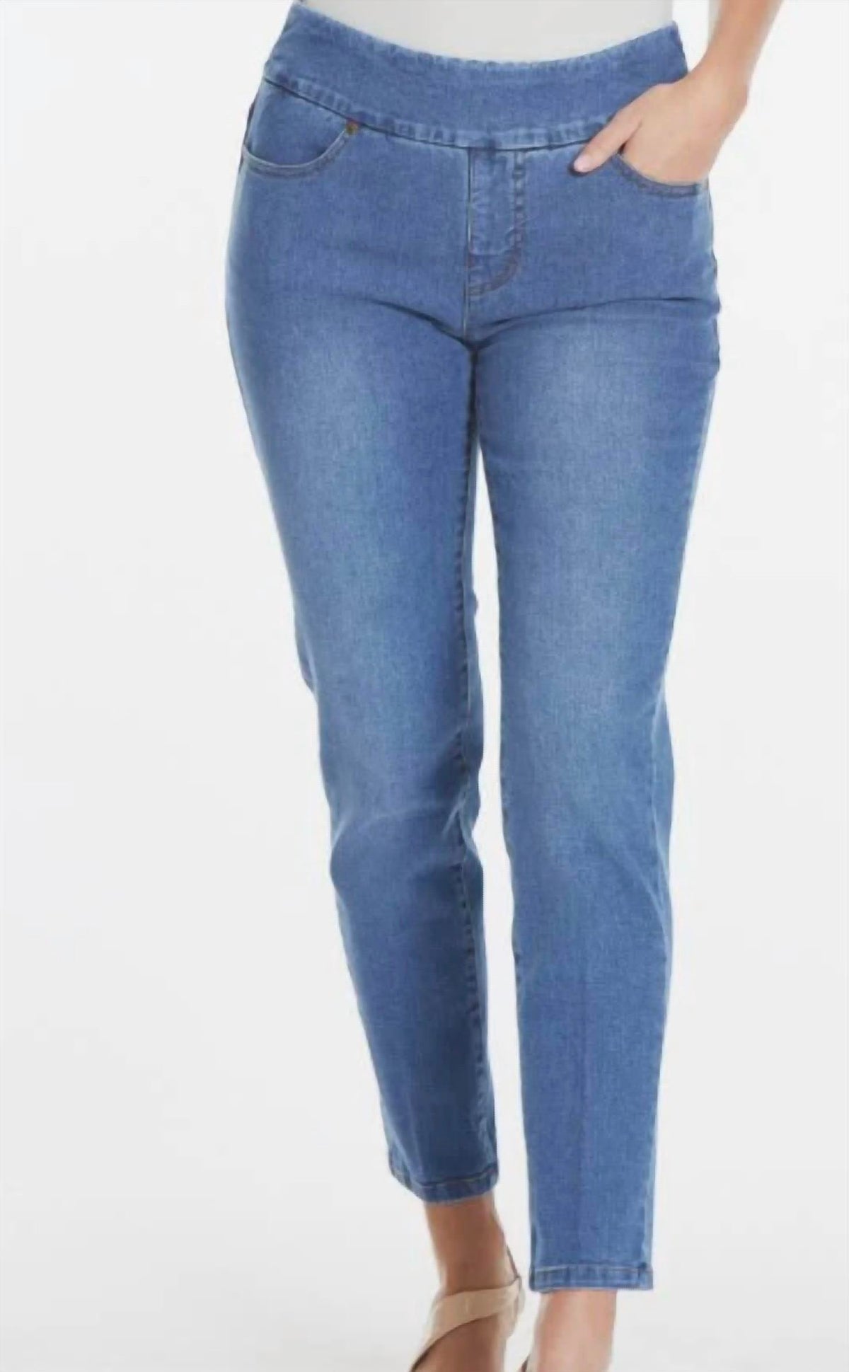 High Rise Denim Jean In Medium Indigo