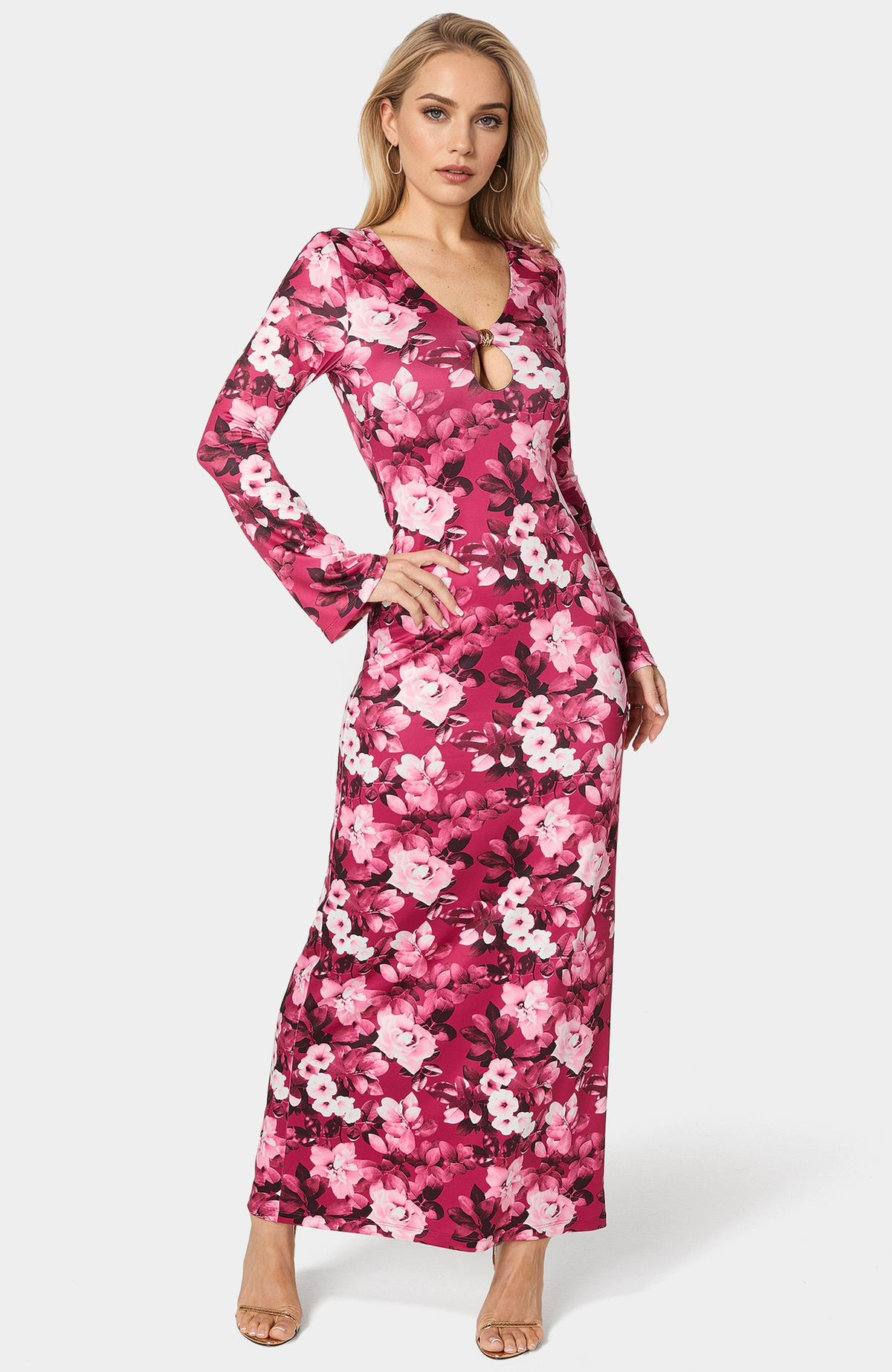 Bebe Women's Long Sleeve Keyhole Maxi Dress