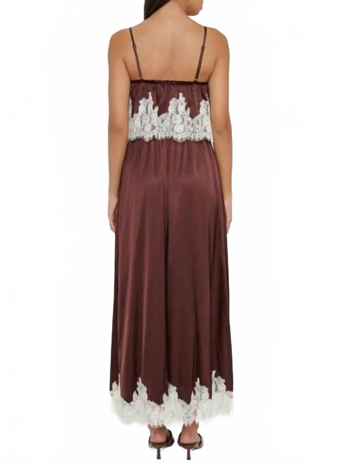 Emmylou Maxi Dress In Chocolate Satin With Lace Trim