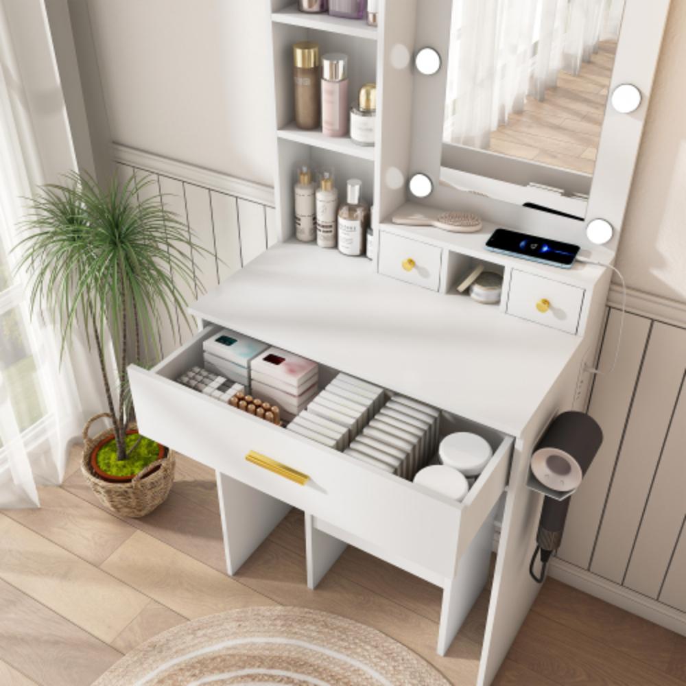 Space-Saving Makeup Desk with Three Storage Drawers