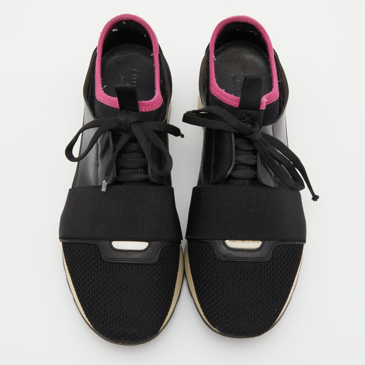 Balenciaga Black Leather and Mesh Race Runner Sneakers Size 39