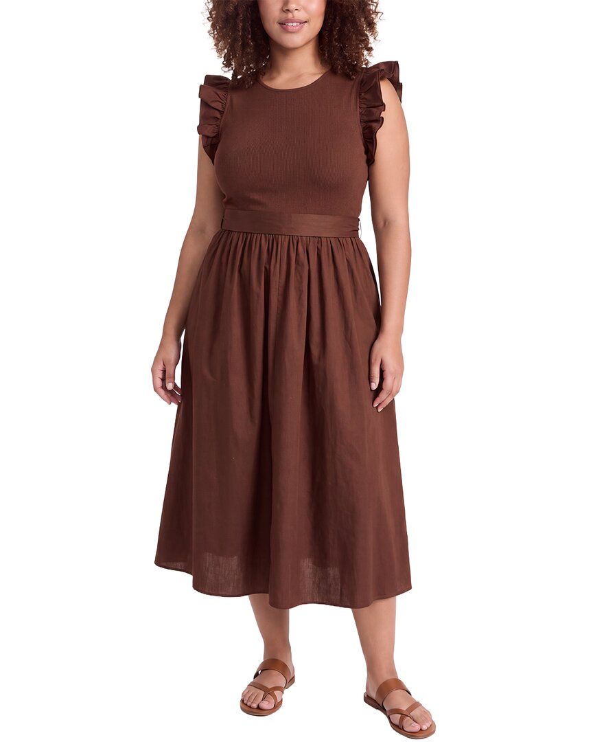 Anne Klein Plus Mixed Knit & Woven Midi Dress