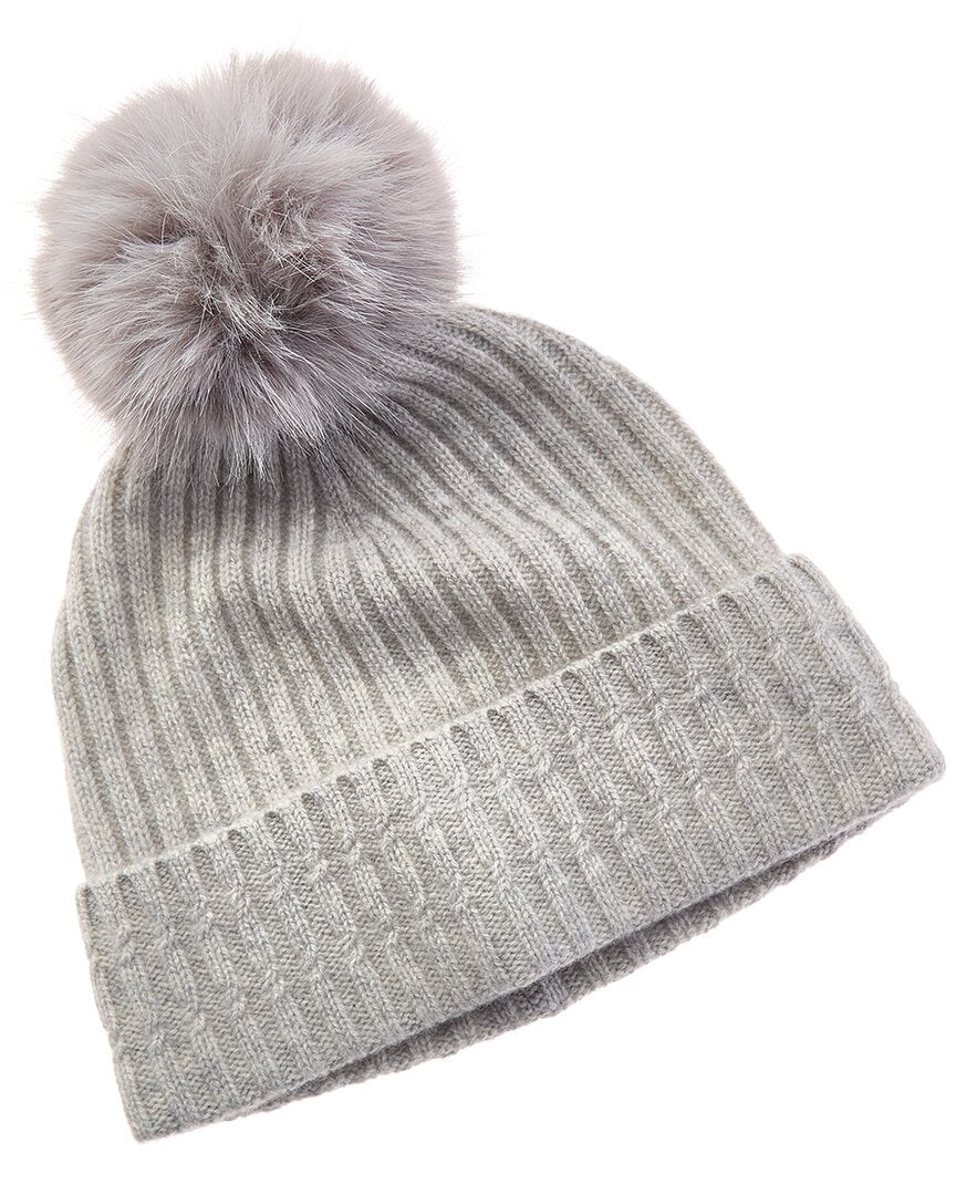 Amicale Cashmere Cable Detail Rib Cuffed Cashmere Hat