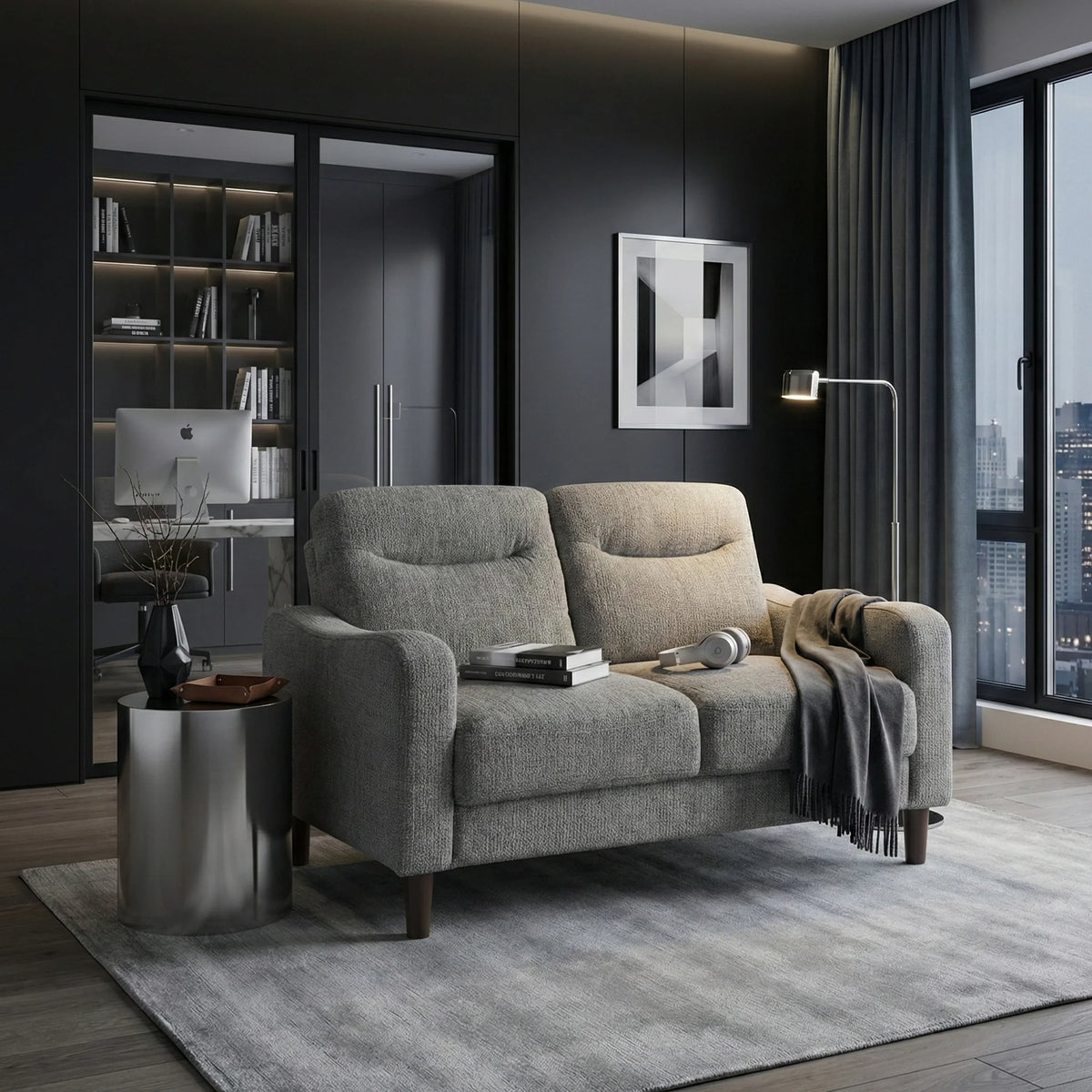 Modern Living Room Loveseat with Plush Chenille Fabric and Pocket Coil Support
