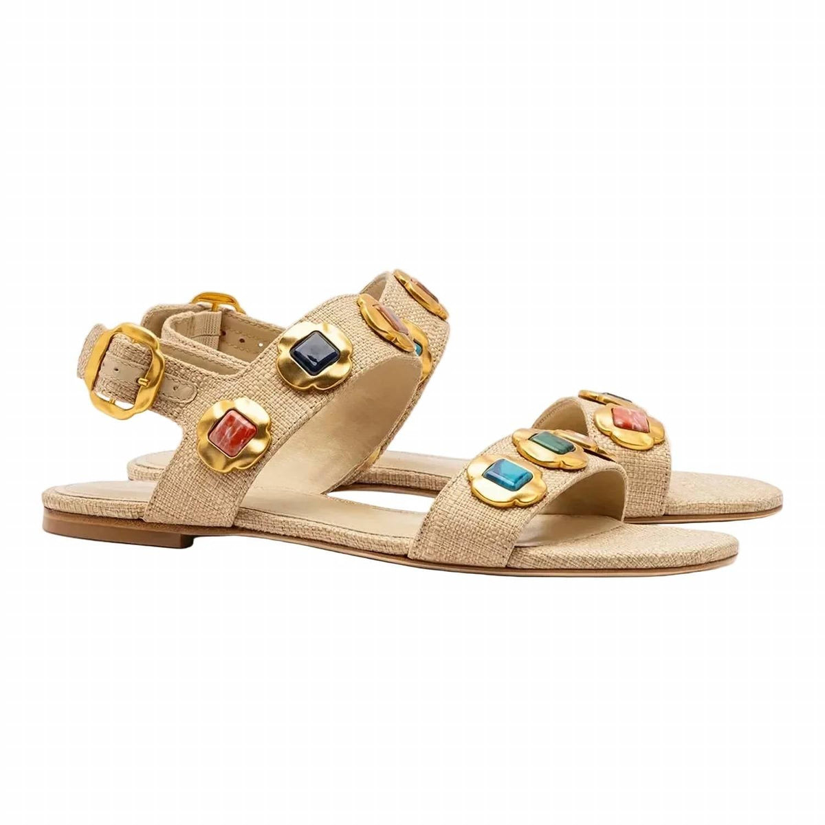 Women's Milan Gioiello Flat Sandals In Beige Raffia