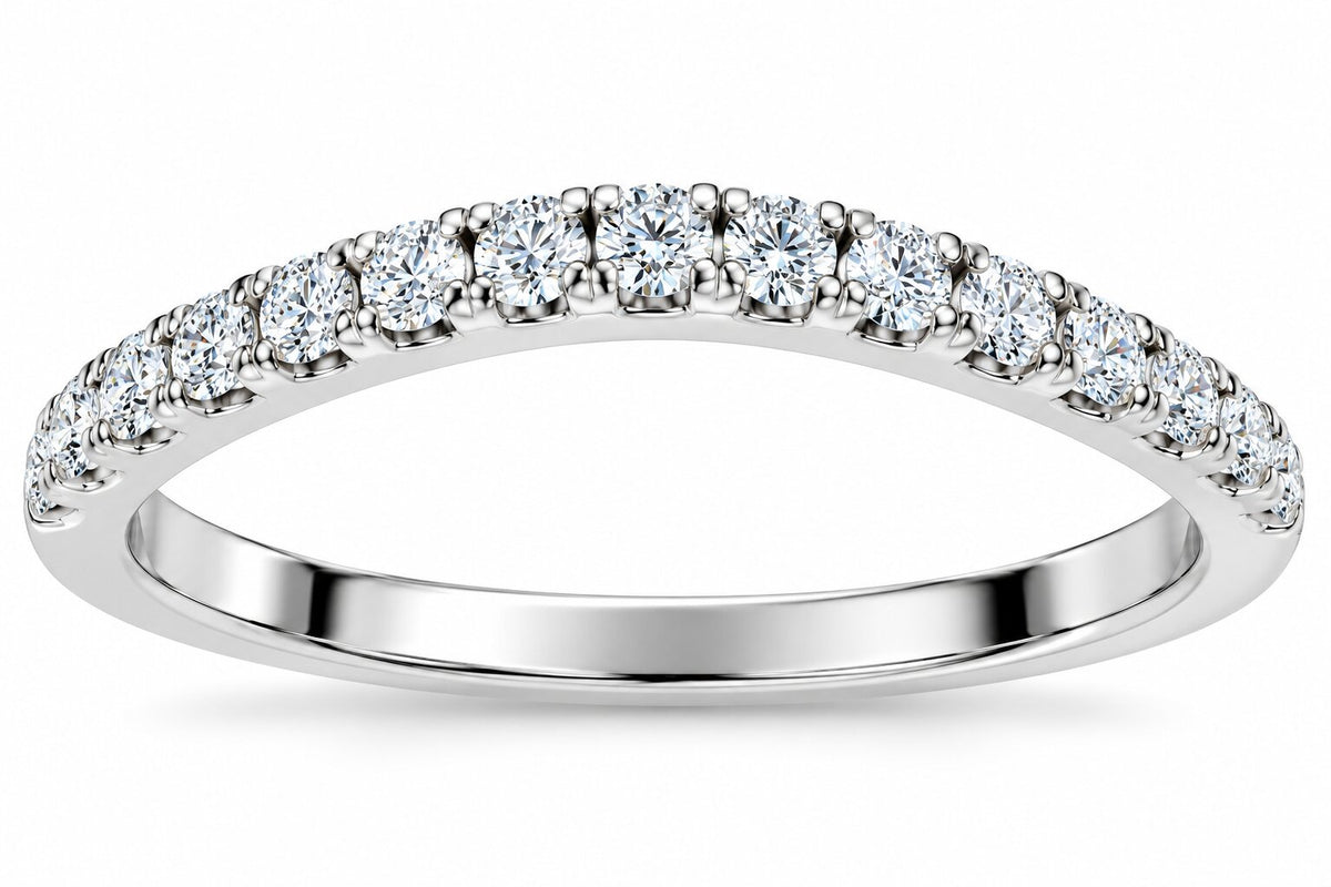 1/6ct Curved Diamond Wedding Ring 14K White Gold Size Selectable