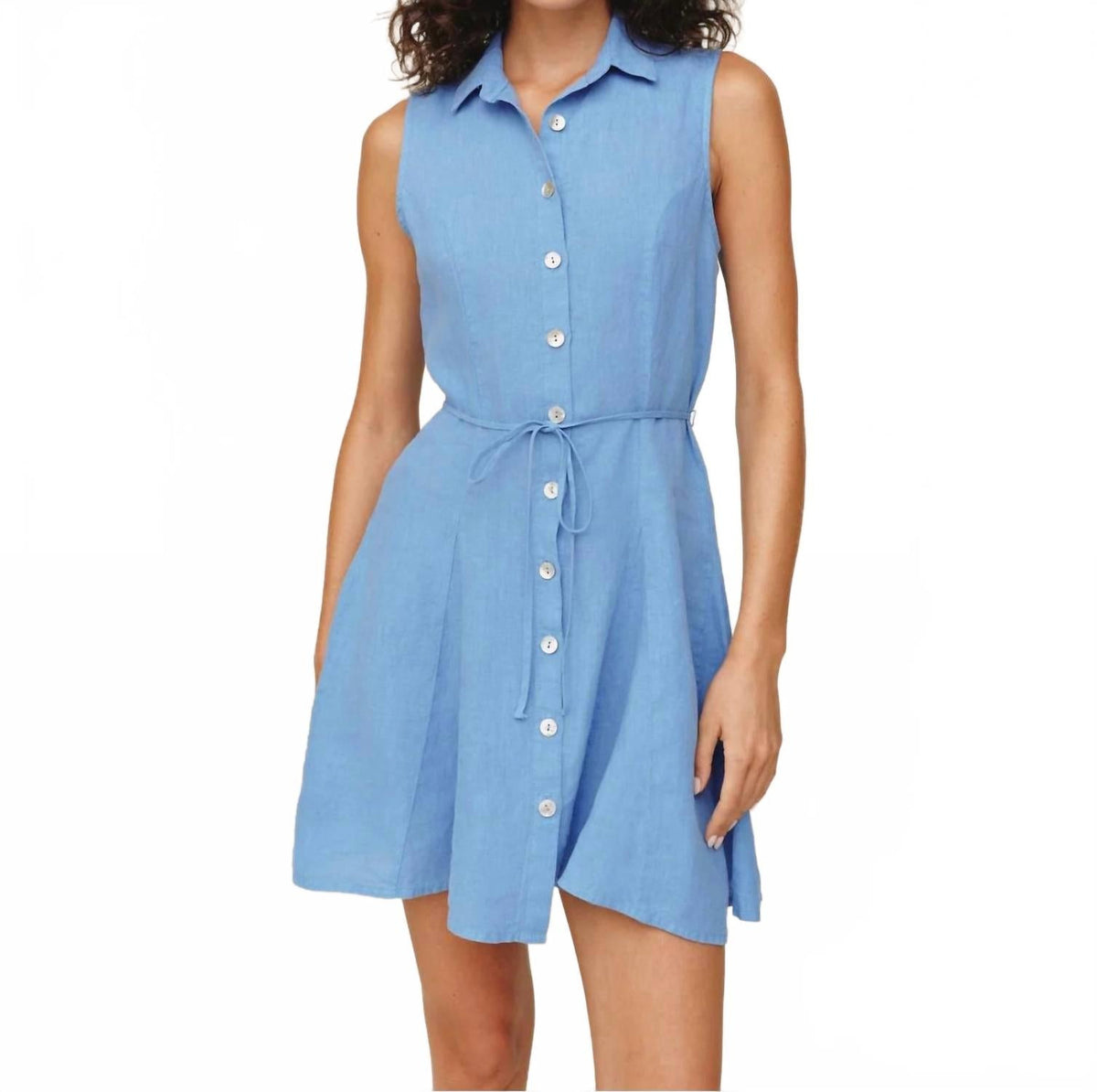Sleeveless Seamed Shirt Dress In Ocean Blue