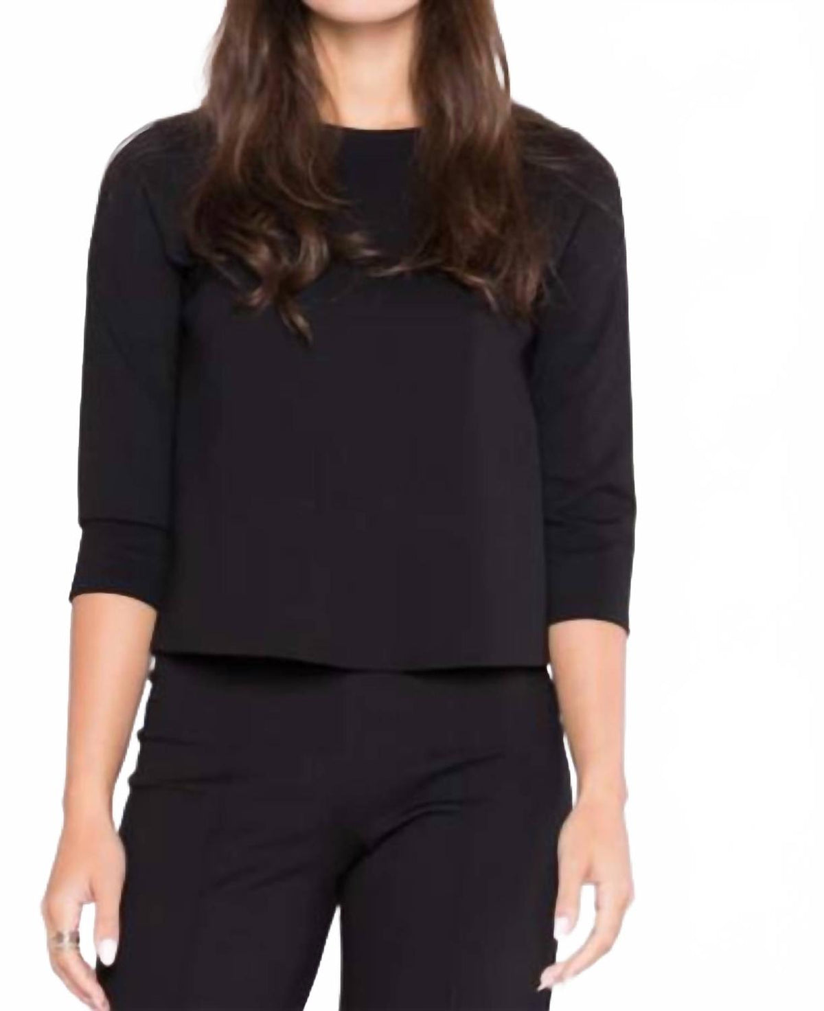 Ponte 3/4 Sleeve Top In Black