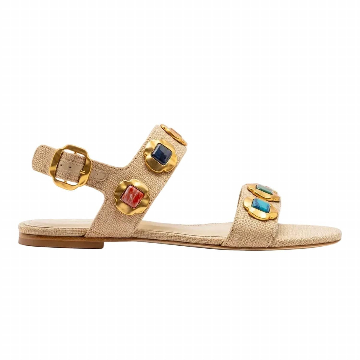 Women's Milan Gioiello Flat Sandals In Beige Raffia