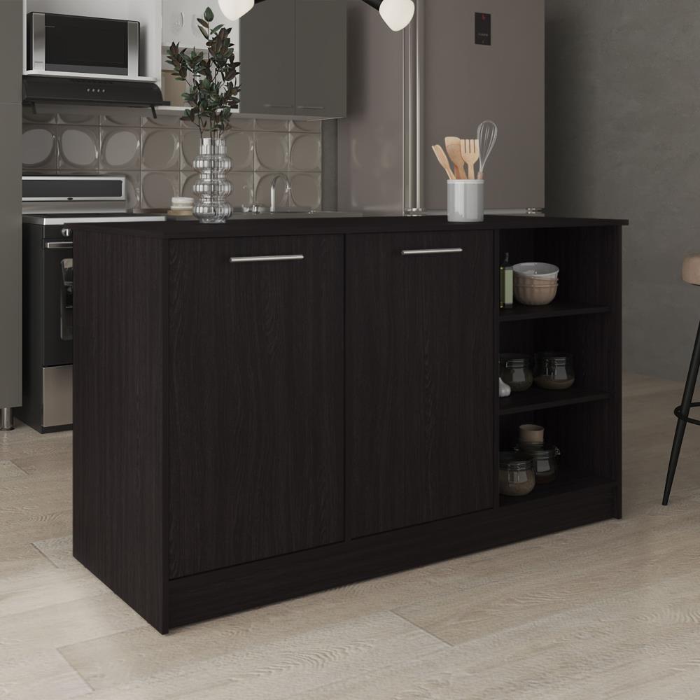 Modern Kitchen Storage Island with Multiple Shelves and Cabinet Space