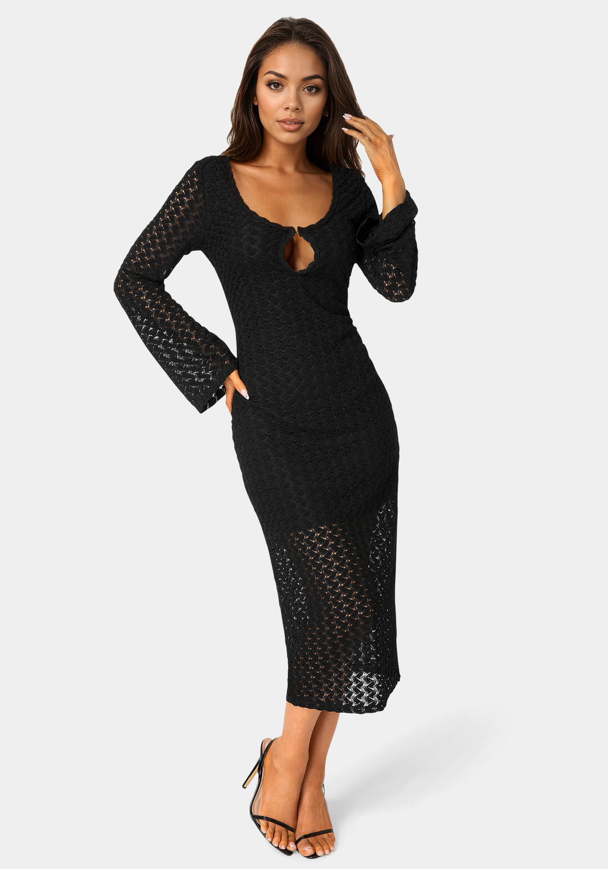 Long Sleeve Cut Out Crochet Maxi Dress