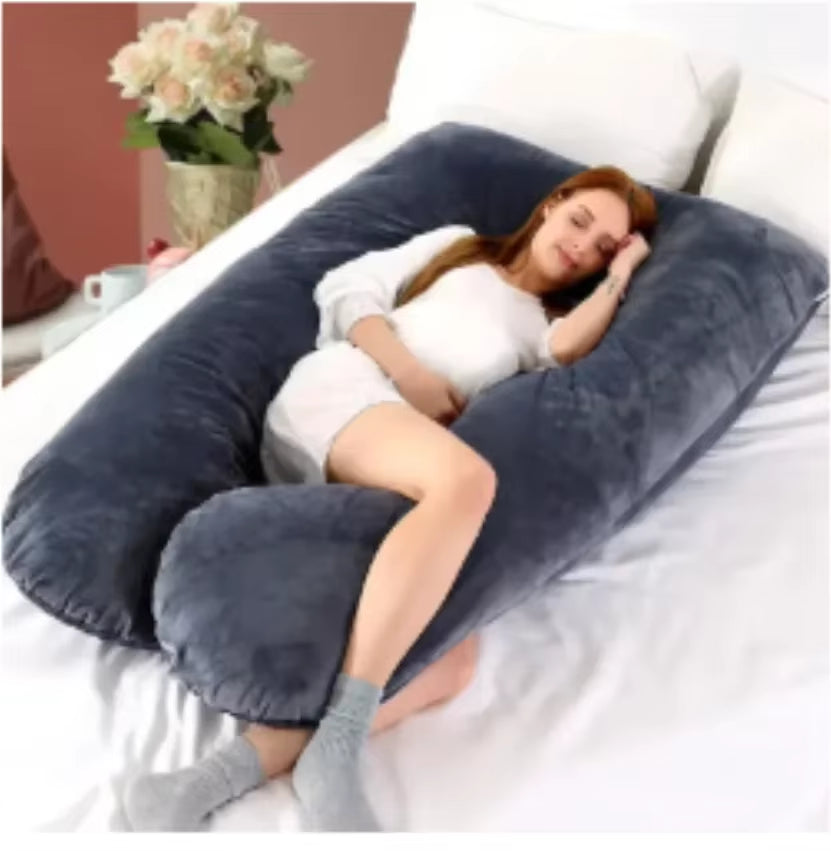 Maternity Support Pillow 130×70 cm - Pregnancy and Breastfeeding Nursing Cushion, Suede - Grey