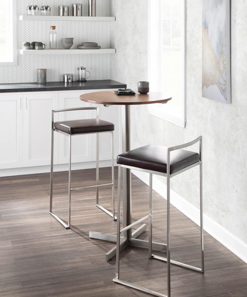 Contemporary Faux Leather Stackable Barstools Set of 2