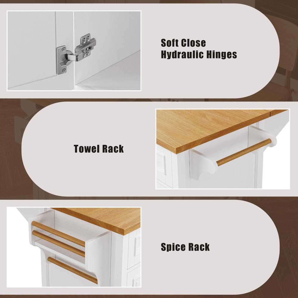 Embossed Kitchen Island with Five Drawers, Double Doors, and Extra Workspace
