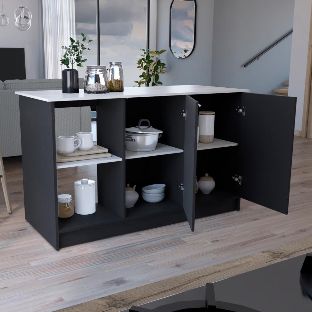 Modern Kitchen Storage Island with Large Countertop and Shelving Space