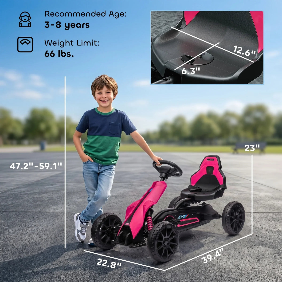 Outdoor Pedal Racing Kart for Kids with Swing Axle and Non-Slip Tires