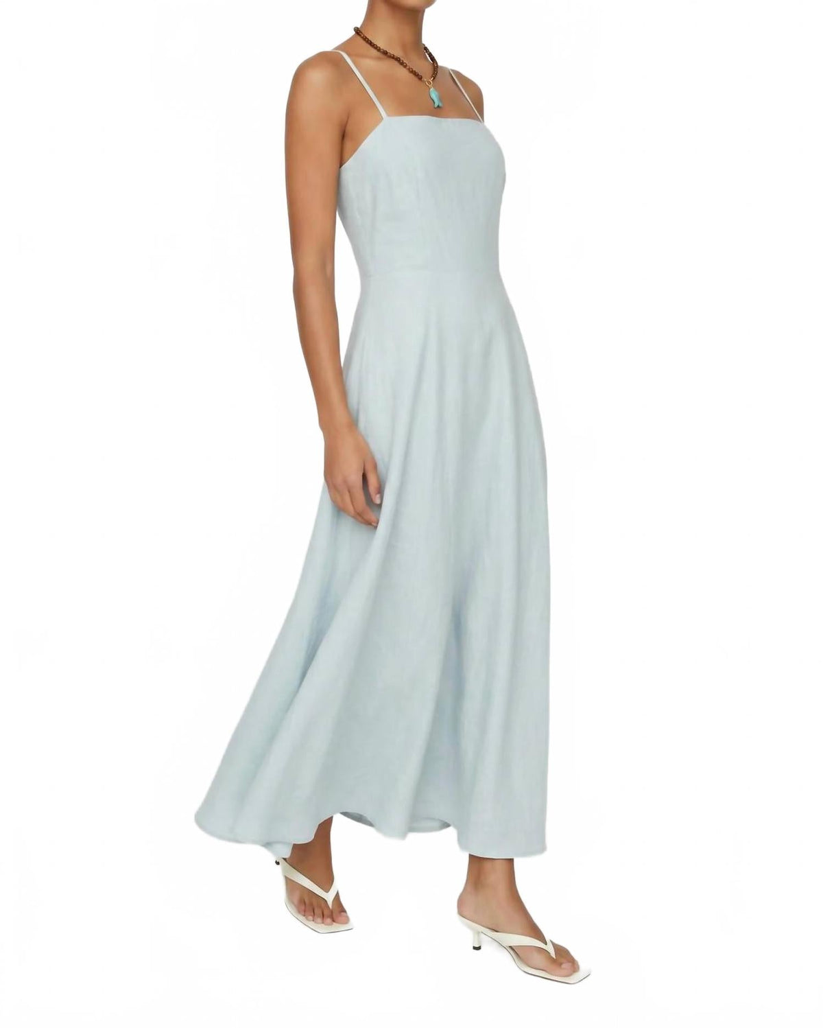 Sunset Beach Linen Midi Dress In Light Blue