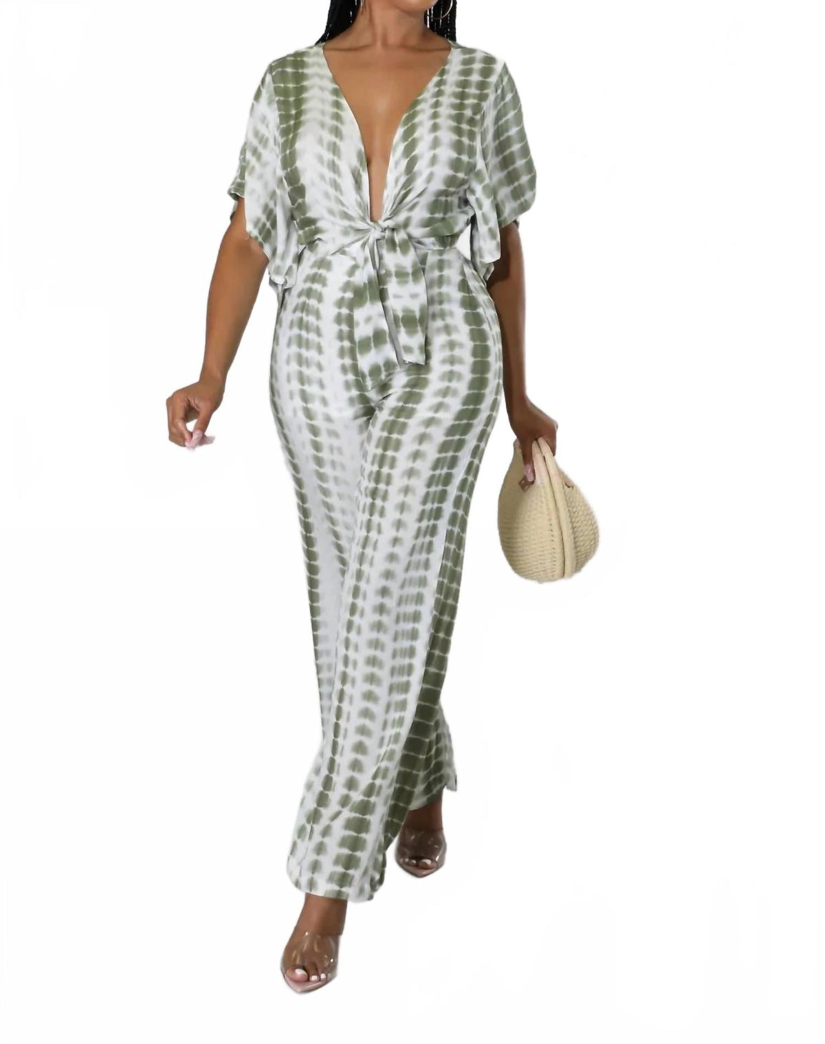 Blurred Lines Tie Dye Jumpsuit In Olive