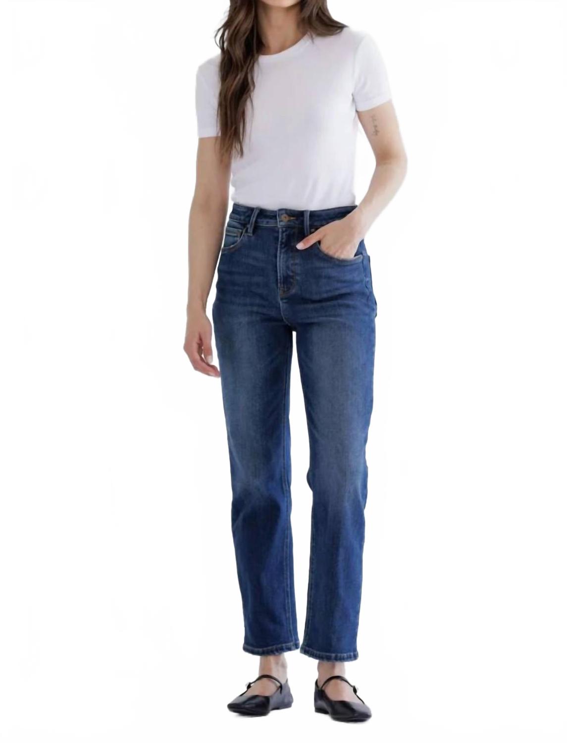 Fawna Flannel Straight Jeans In Medium Wash