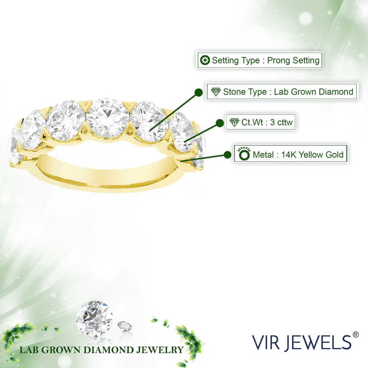 3 cttw Lab Grown Diamond Wedding Band in 14K Yellow Gold For Women