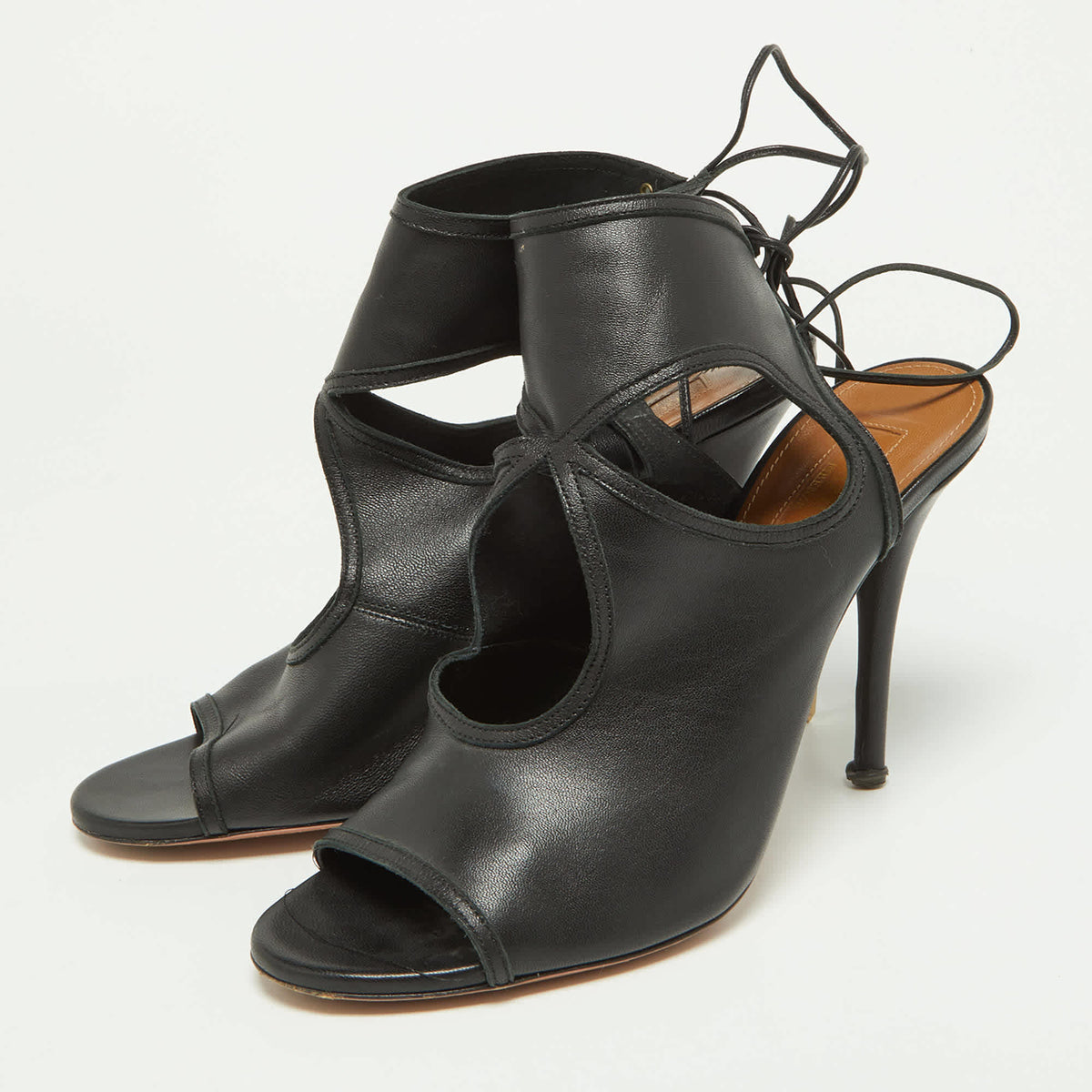 Aquazzura Black Leather Sexy Thing Sandals Size 39.5