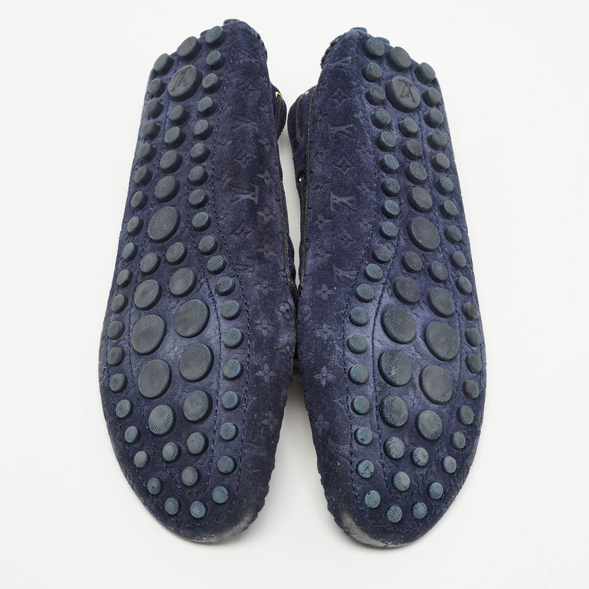 Louis Vuitton Navy Blue Monogram Embossed Suede Gloria Loafers Size 37.5